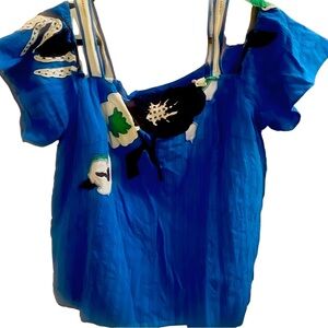 Tanya Taylor blue Ali mesh appliqué top, size 16